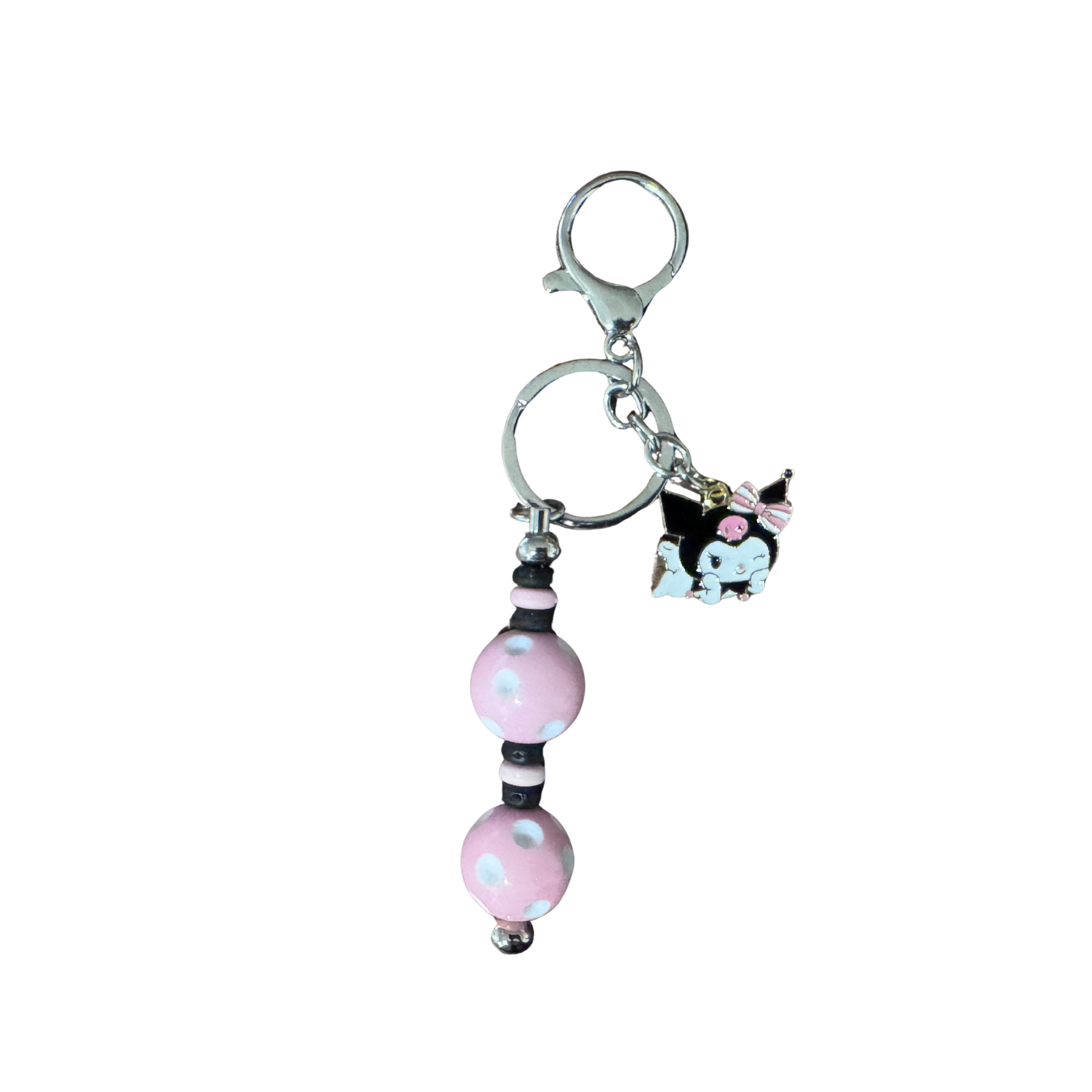 Violet's Sparkle shop-Beaded keychain pink polka dot bead and kawaii charm