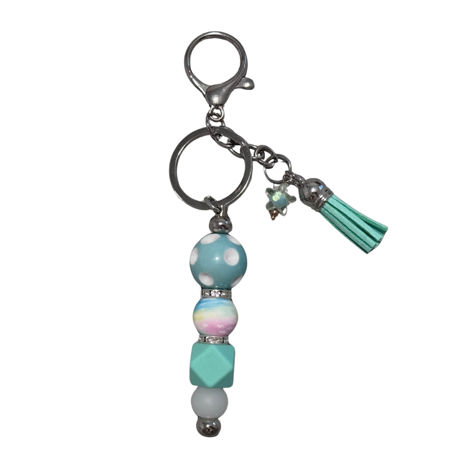 Violet's Sparkle shop-Beaded keychain blue polka dot