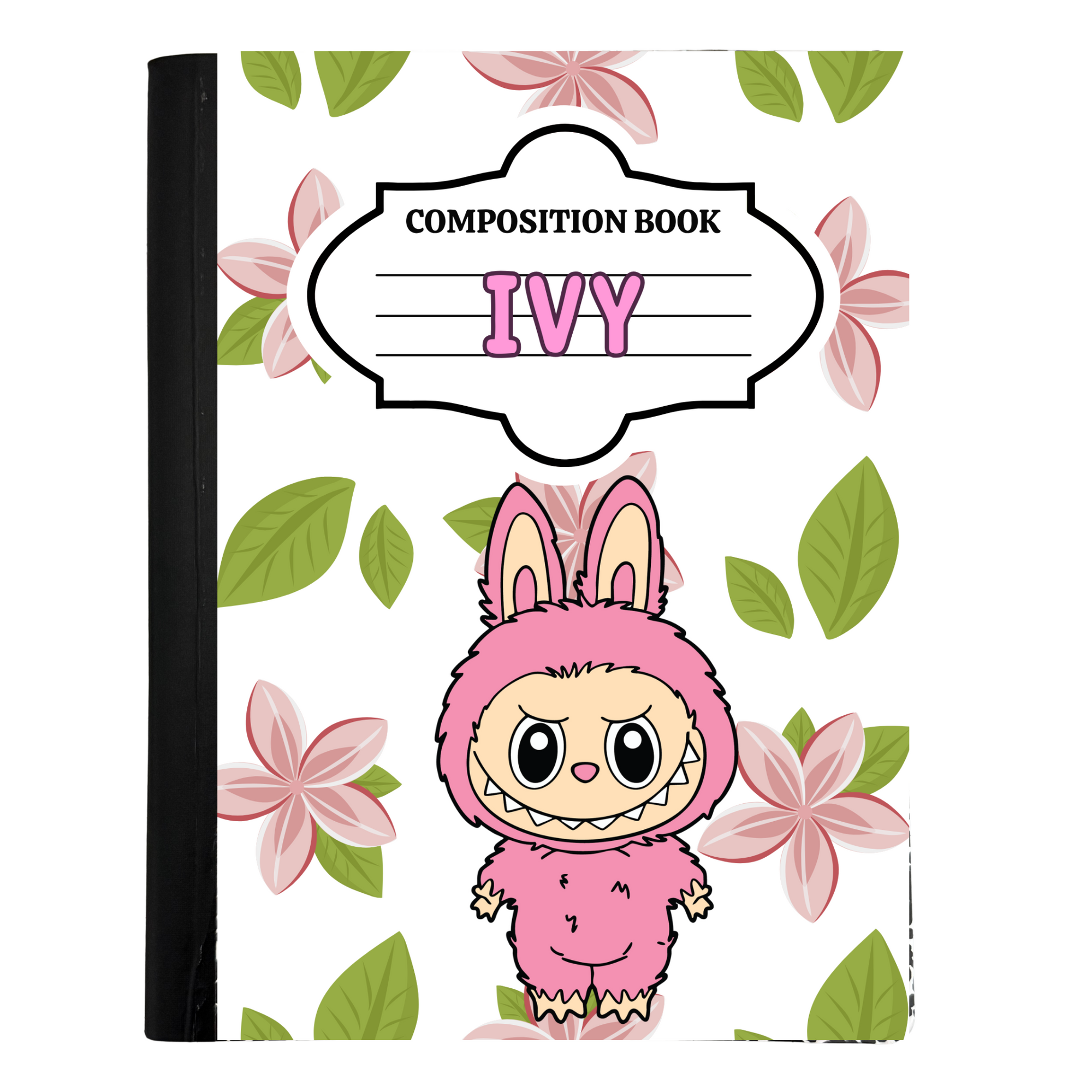 Personalized composition/Travel composition notebooks-Pink/Green Flower Monster
