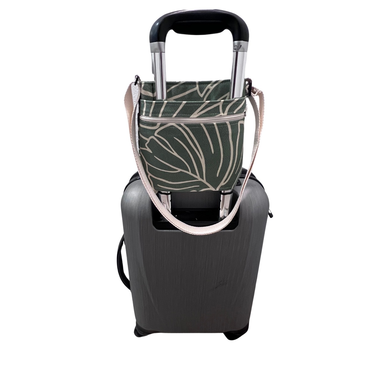 Deluxe Sky Water bottle crossbody sling with Trolley sleeve-Sage Monstera