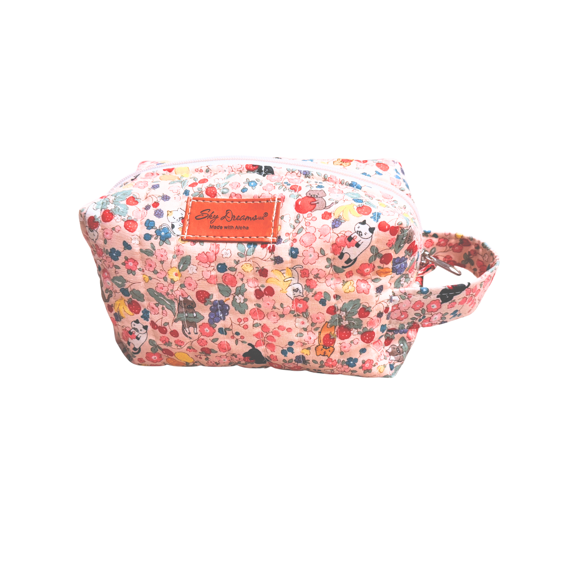 Mini Jet set cosmetic bag-Quilted Pink Strawberries & Cherries