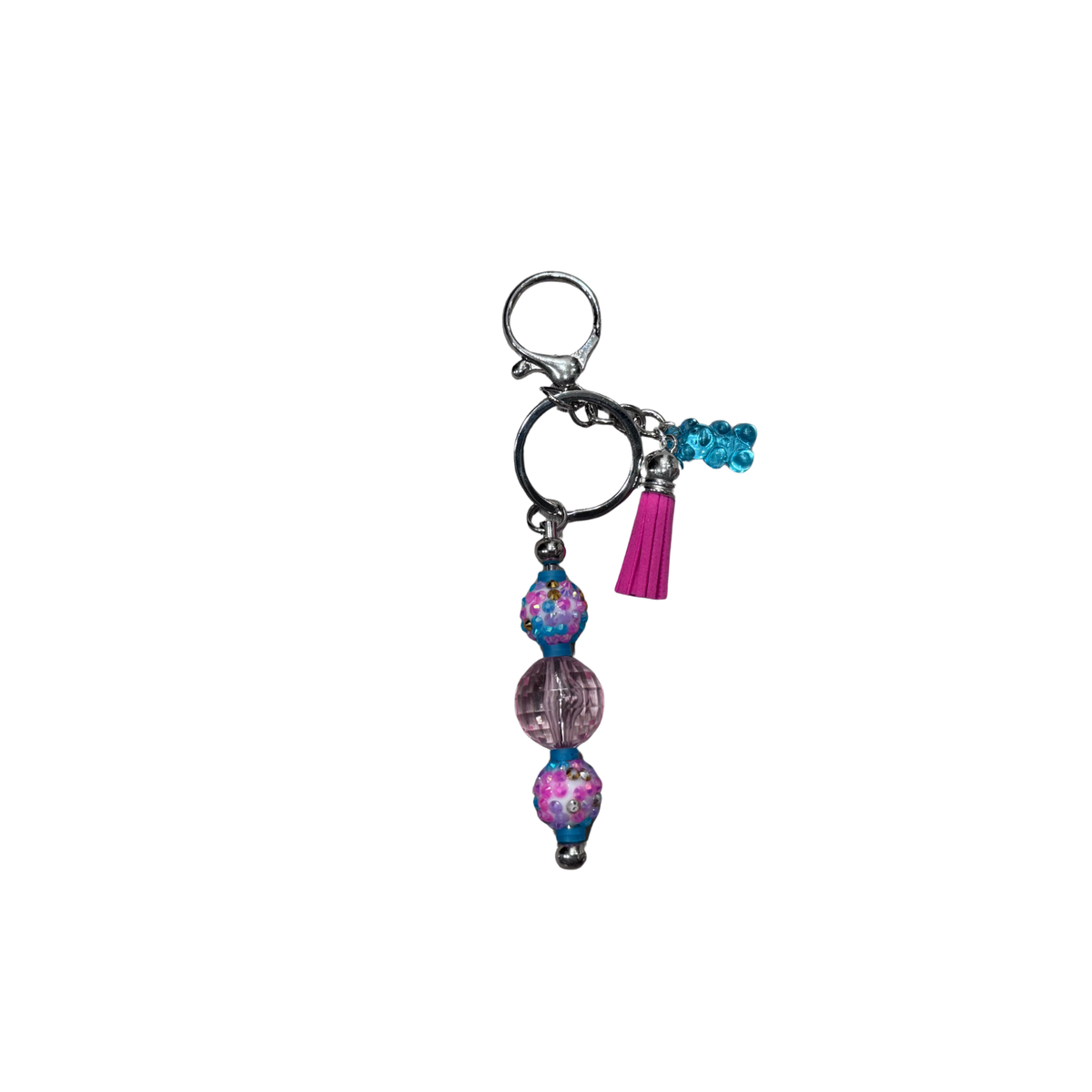 Violet&#39;s Sparkle shop-Beaded keychain blue and pink sparkle and blue bear