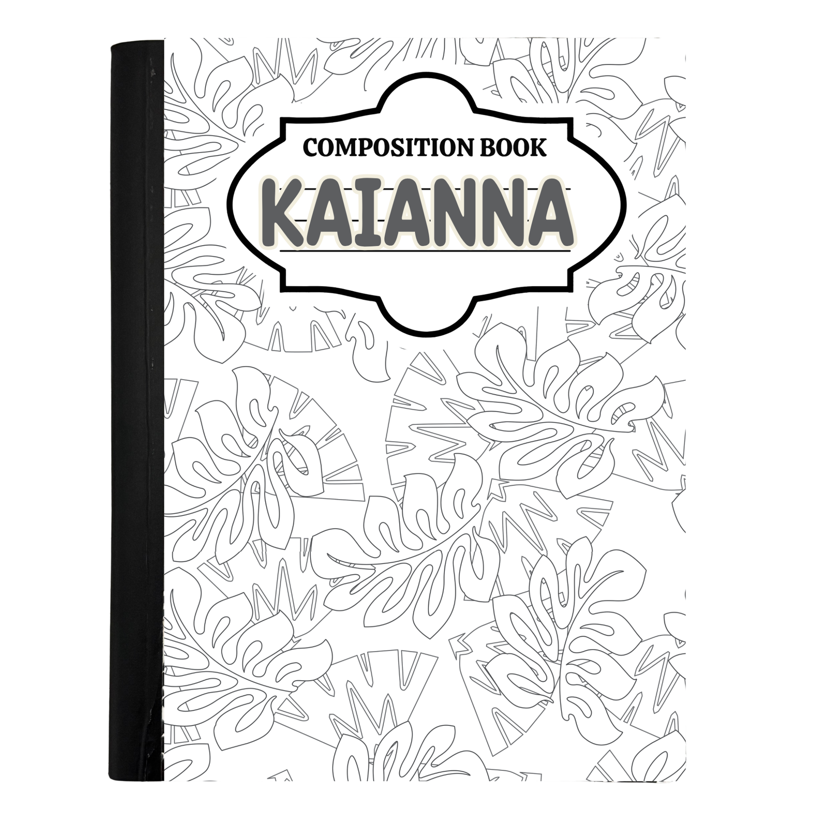 Personalized Travel Journal - Black Scattered Leaves