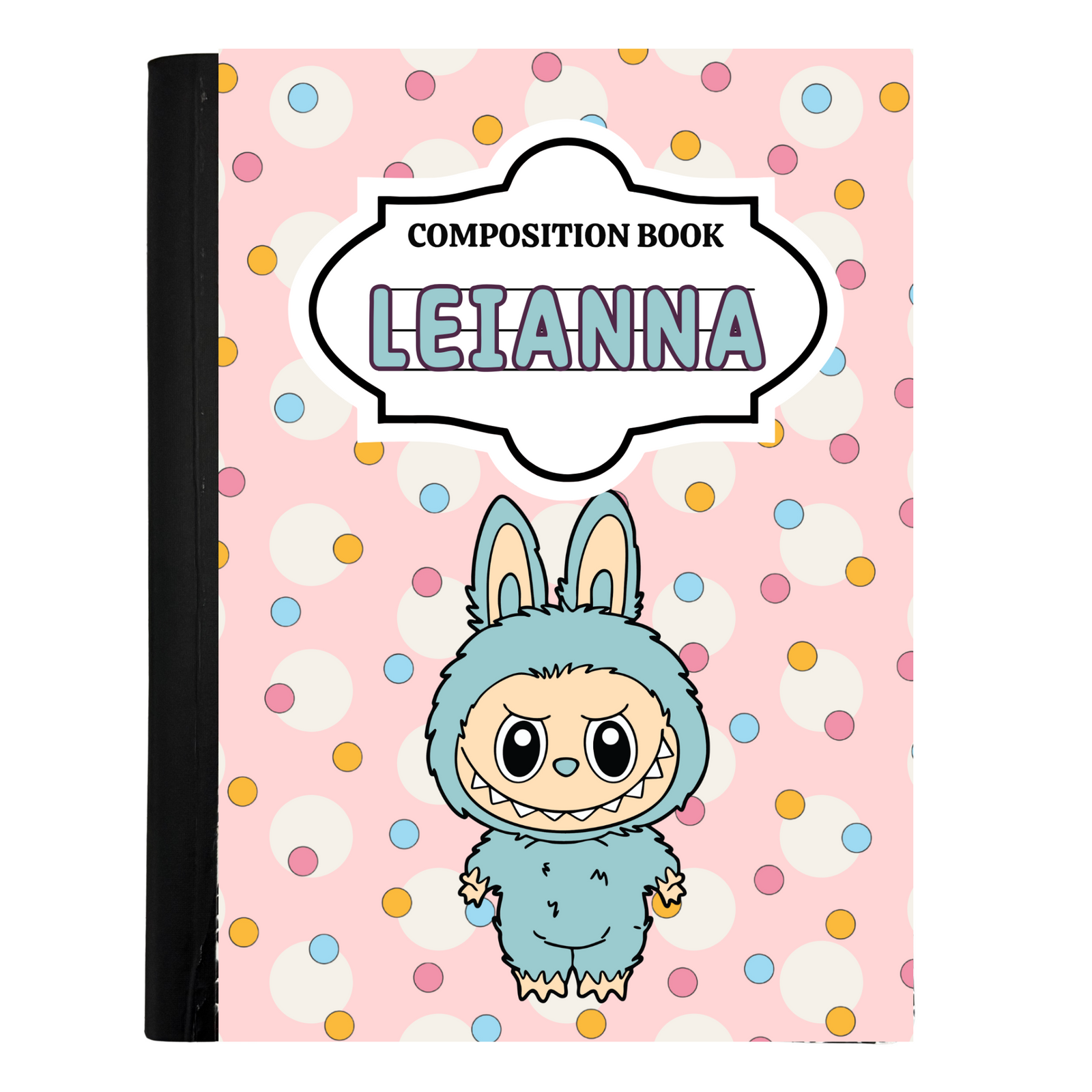 Personalized composition/Travel composition notebooks-Pink Polka dot Monster