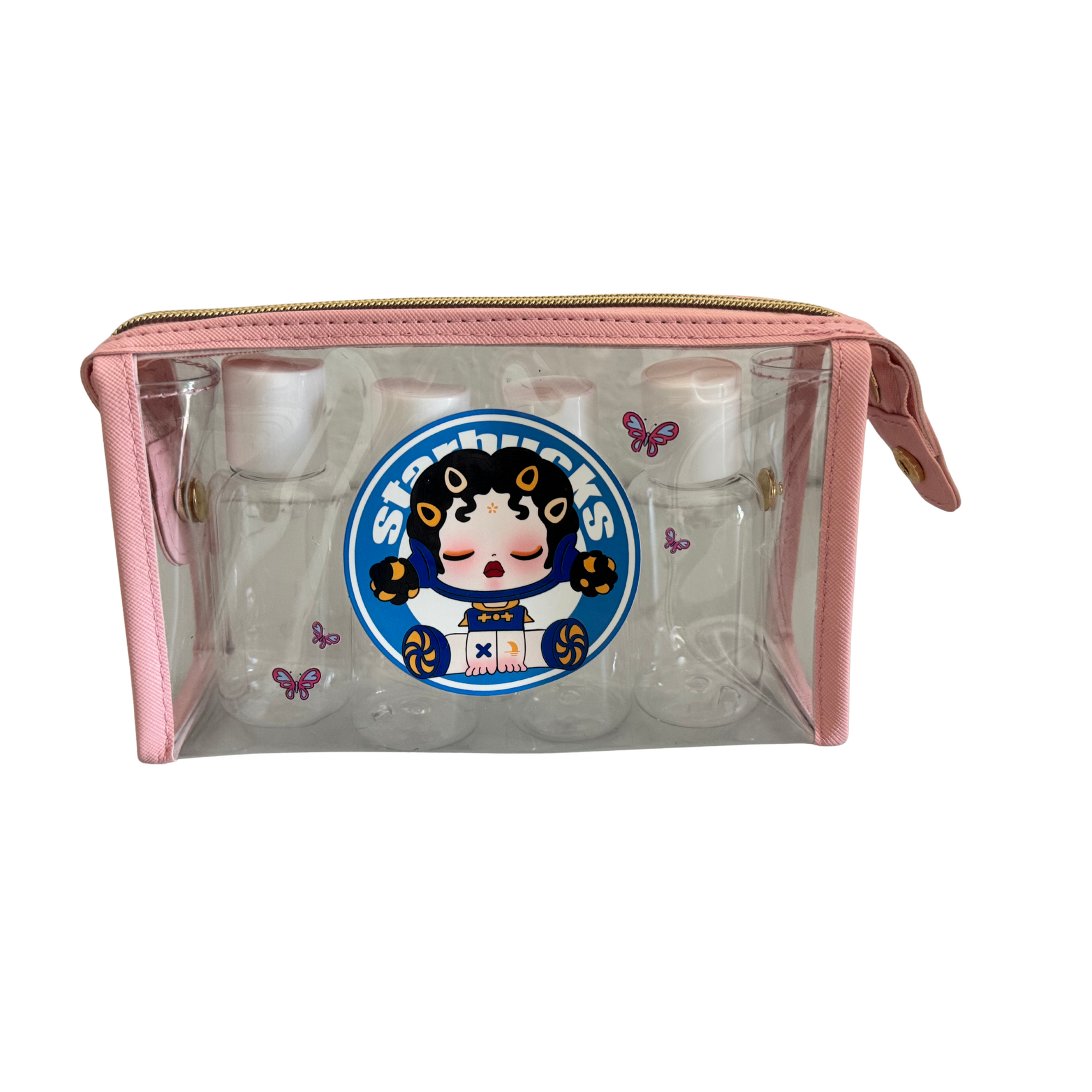 Limited edition-Clear toiletry bag with 4 bottles Design 3a