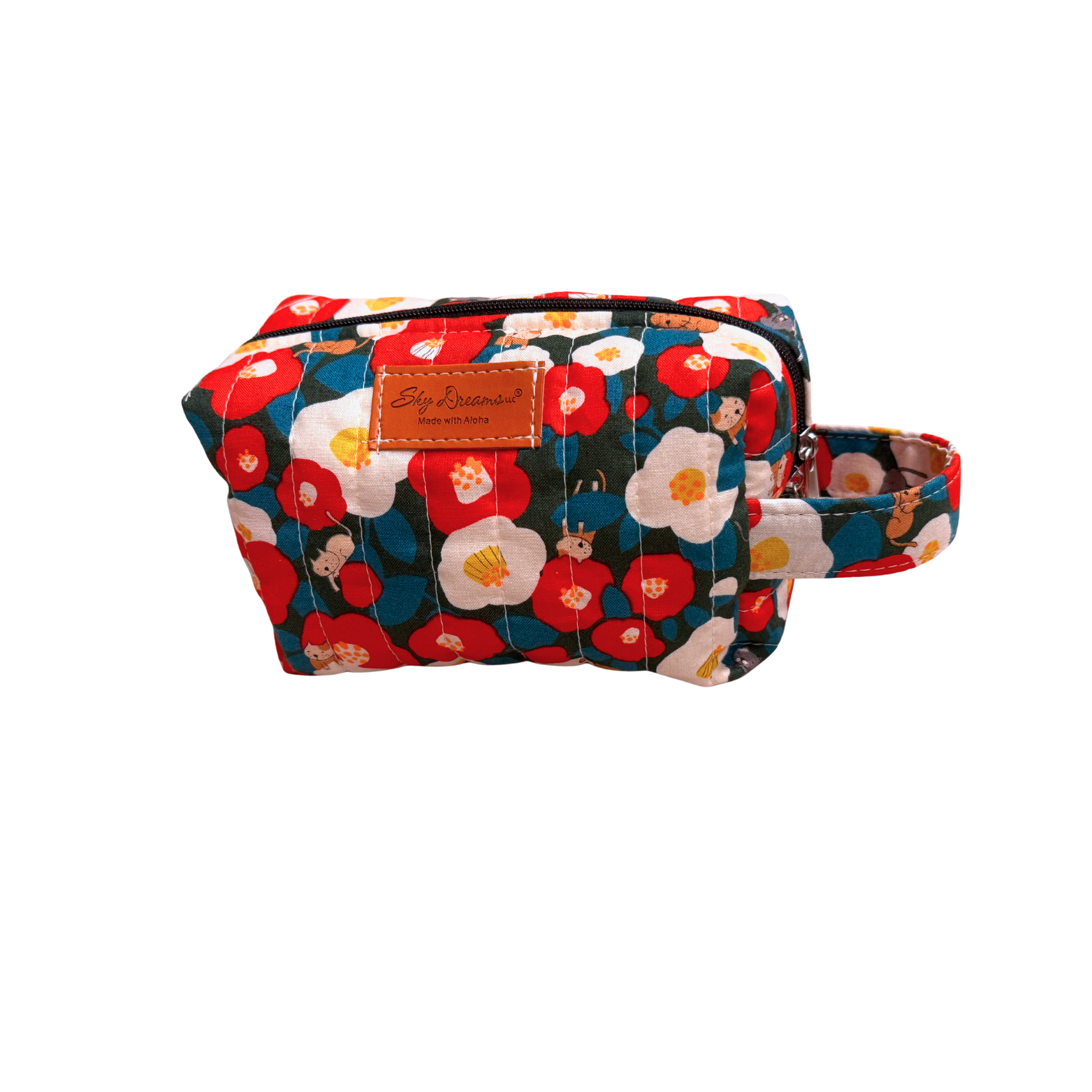 Mini Jet set cosmetic bag-Quilted Red poppy flowers