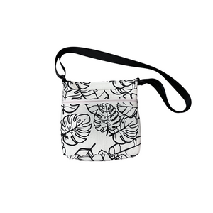Deluxe Sky Water bottle crossbody sling with Trolley sleeve-Na Lau Aloha Beige with Black leaves