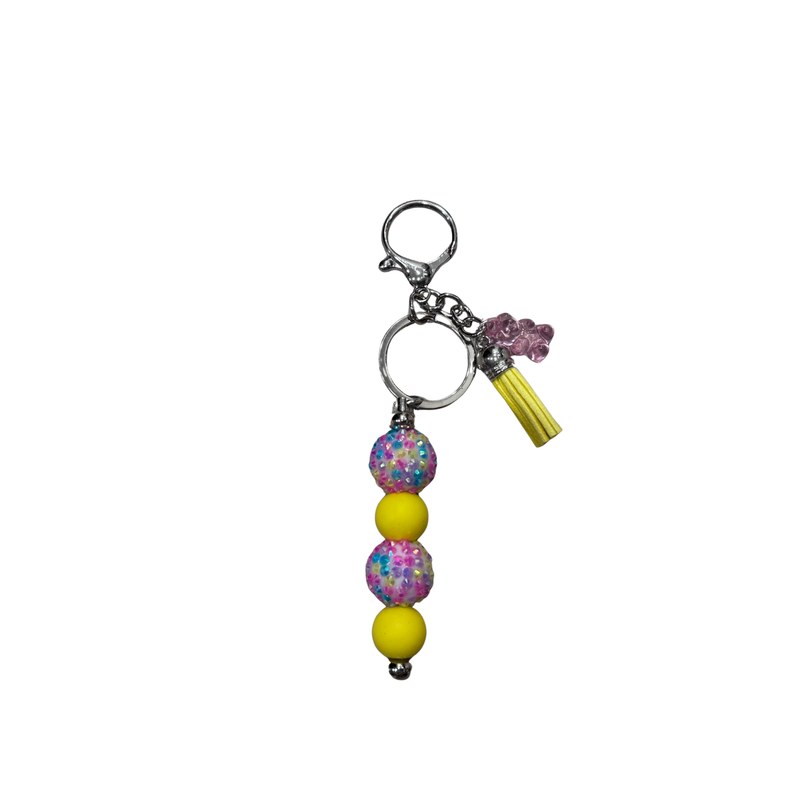 Violet's Sparkle shop-Beaded keychain yellow beads and pink bear