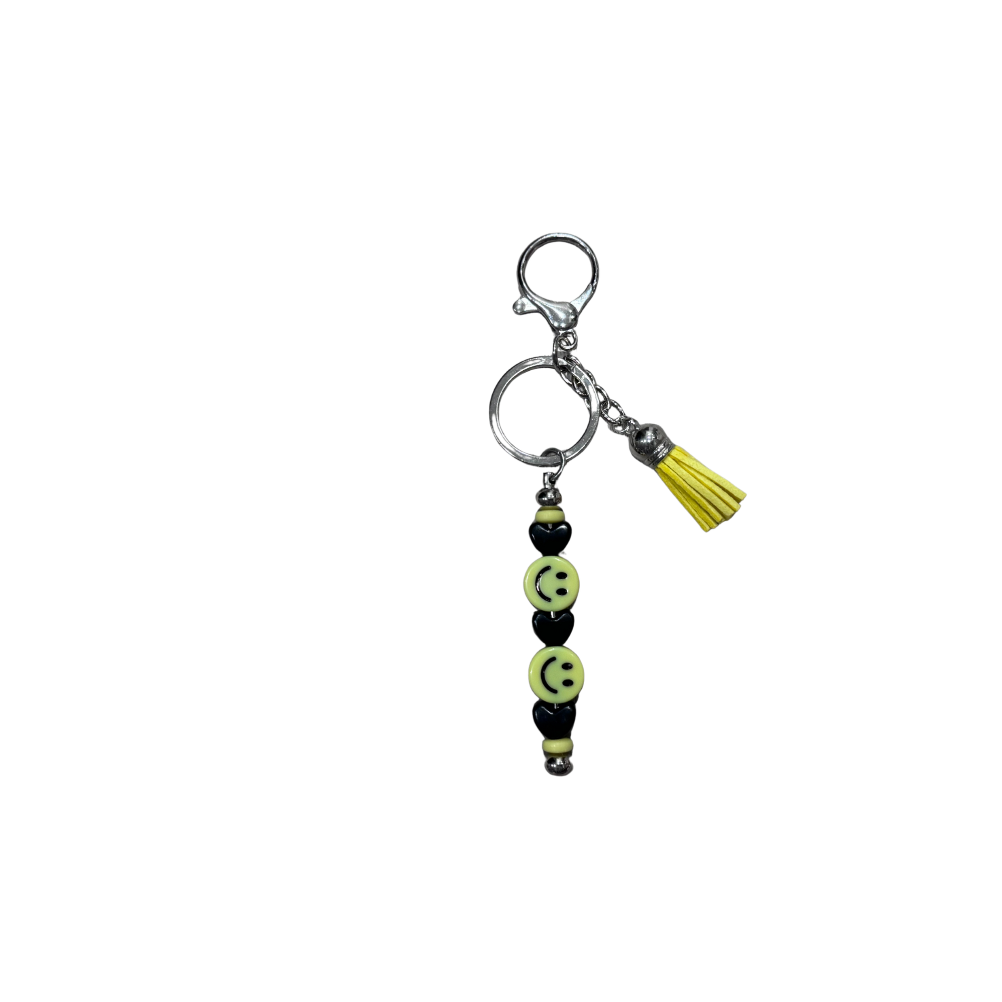 Violet's Sparkle shop-Beaded keychain yellow happy face and yellow tassel