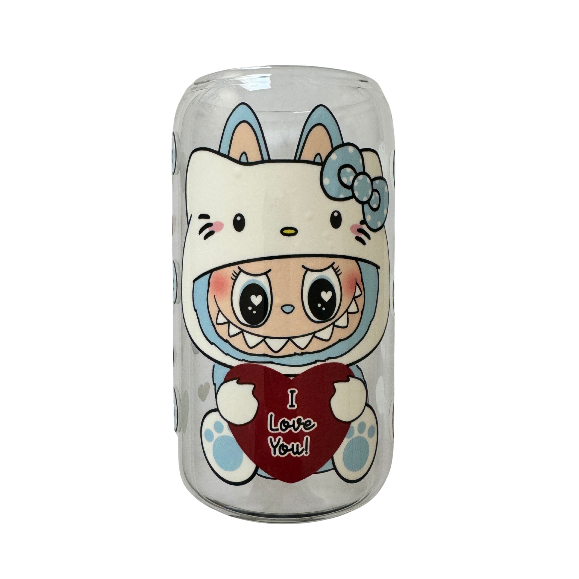 Limited edition-Glass tumbler with bamboo lid and glass straw-Design 9