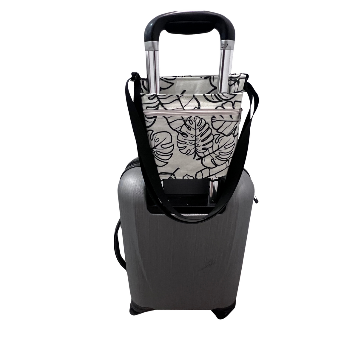 Deluxe Sky Water bottle crossbody sling with Trolley sleeve-Na Lau Aloha Beige with Black leaves