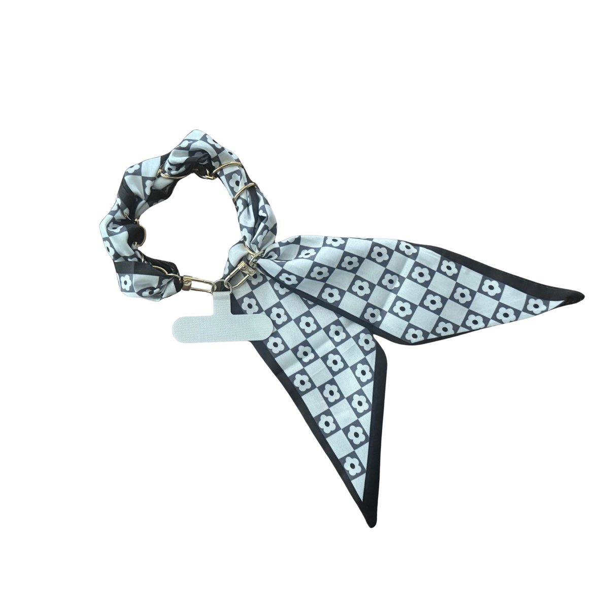 Scarf phone wristlet-Black flower square