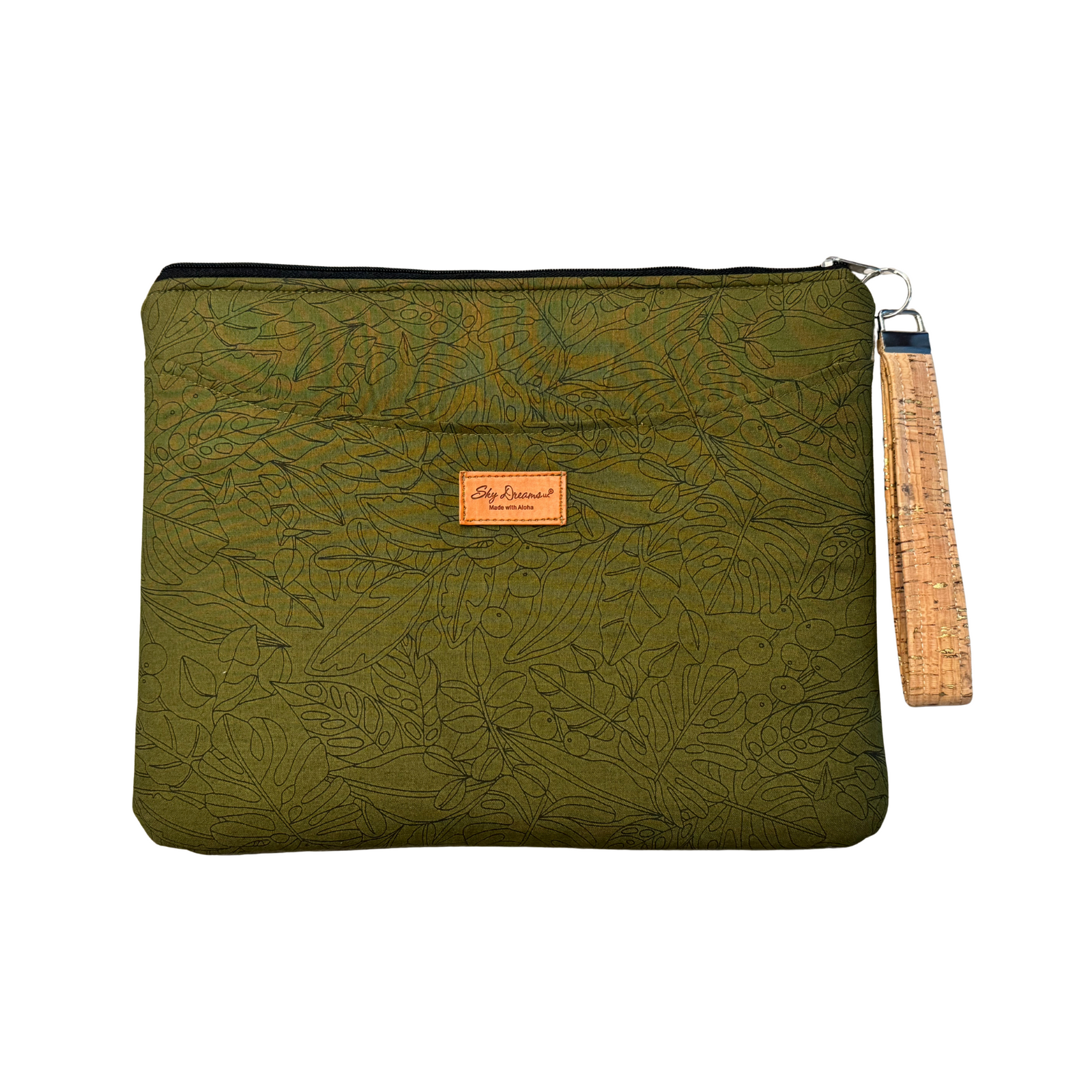 13" laptop zipper sleeve-Dark Green Monstera