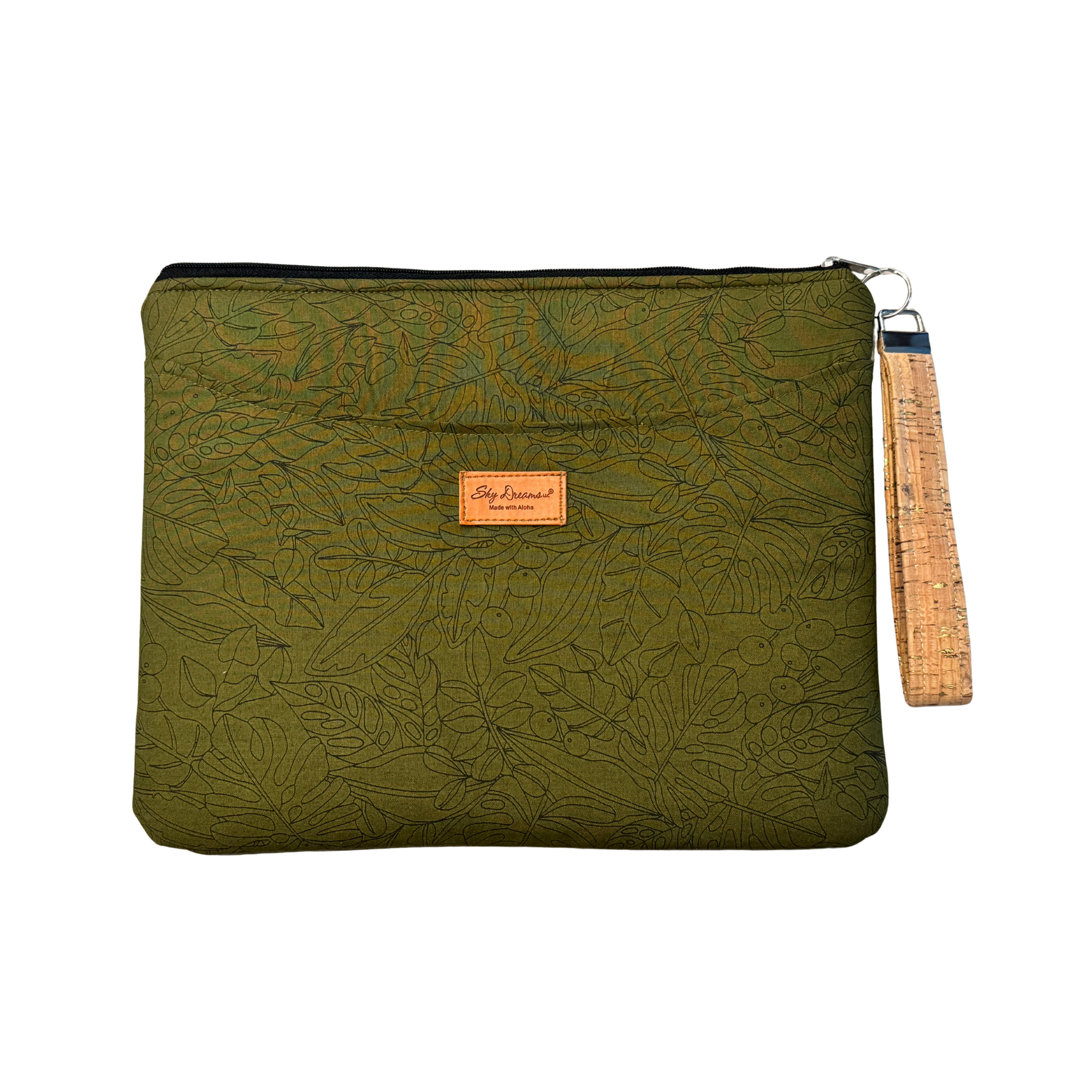 13" laptop zipper sleeve-Dark Green Monstera