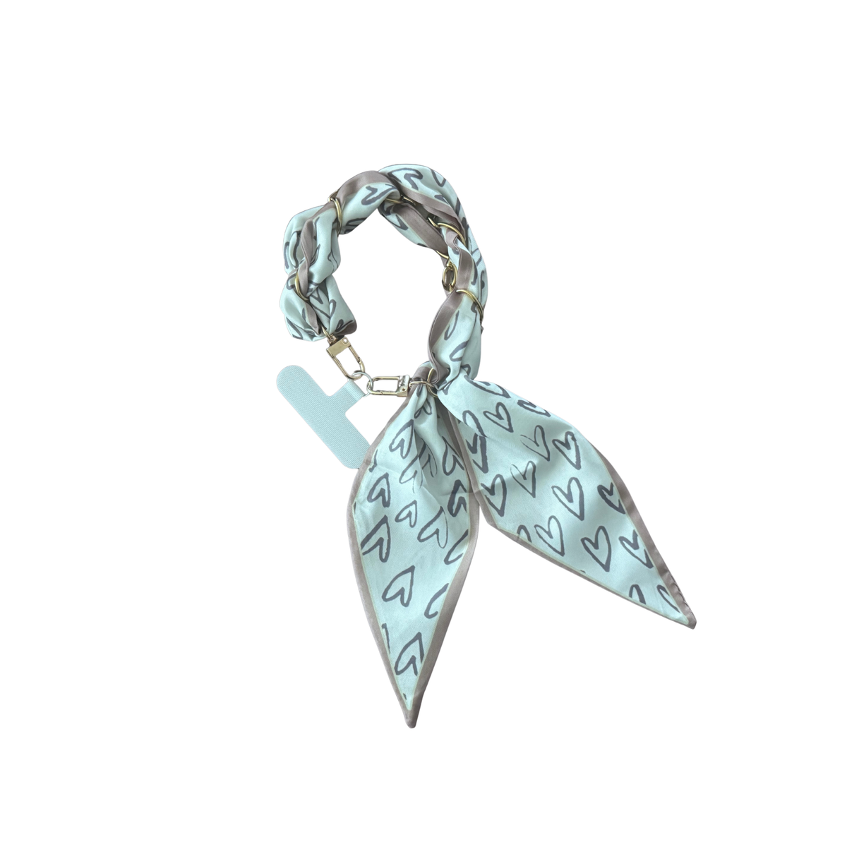 Scarf phone wristlet-Light brown hearts