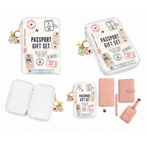 Passport Gift Set – Pink Vegan Leather + Clear Hard Shell Pouch