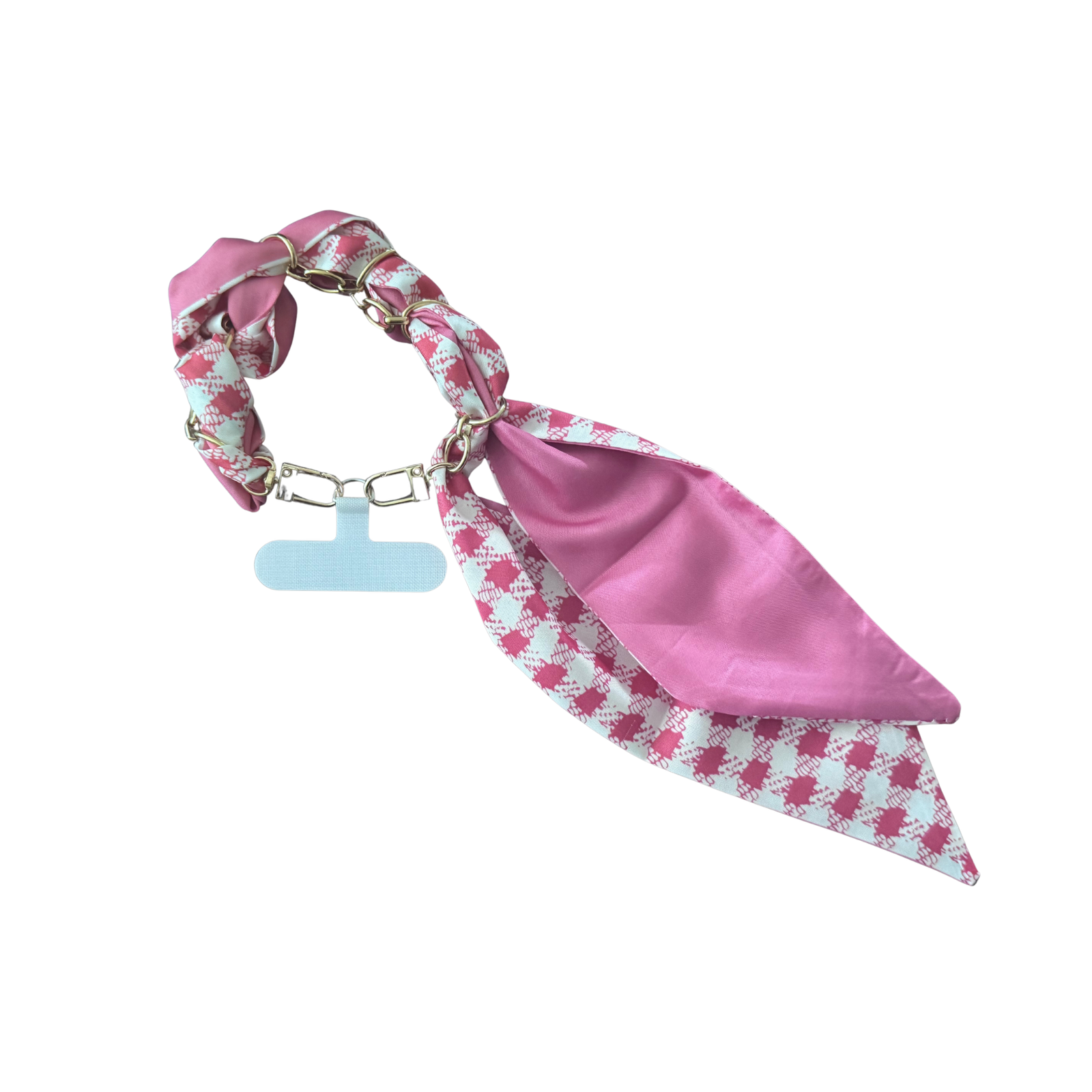 Scarf phone wristlet-Rose gold checks