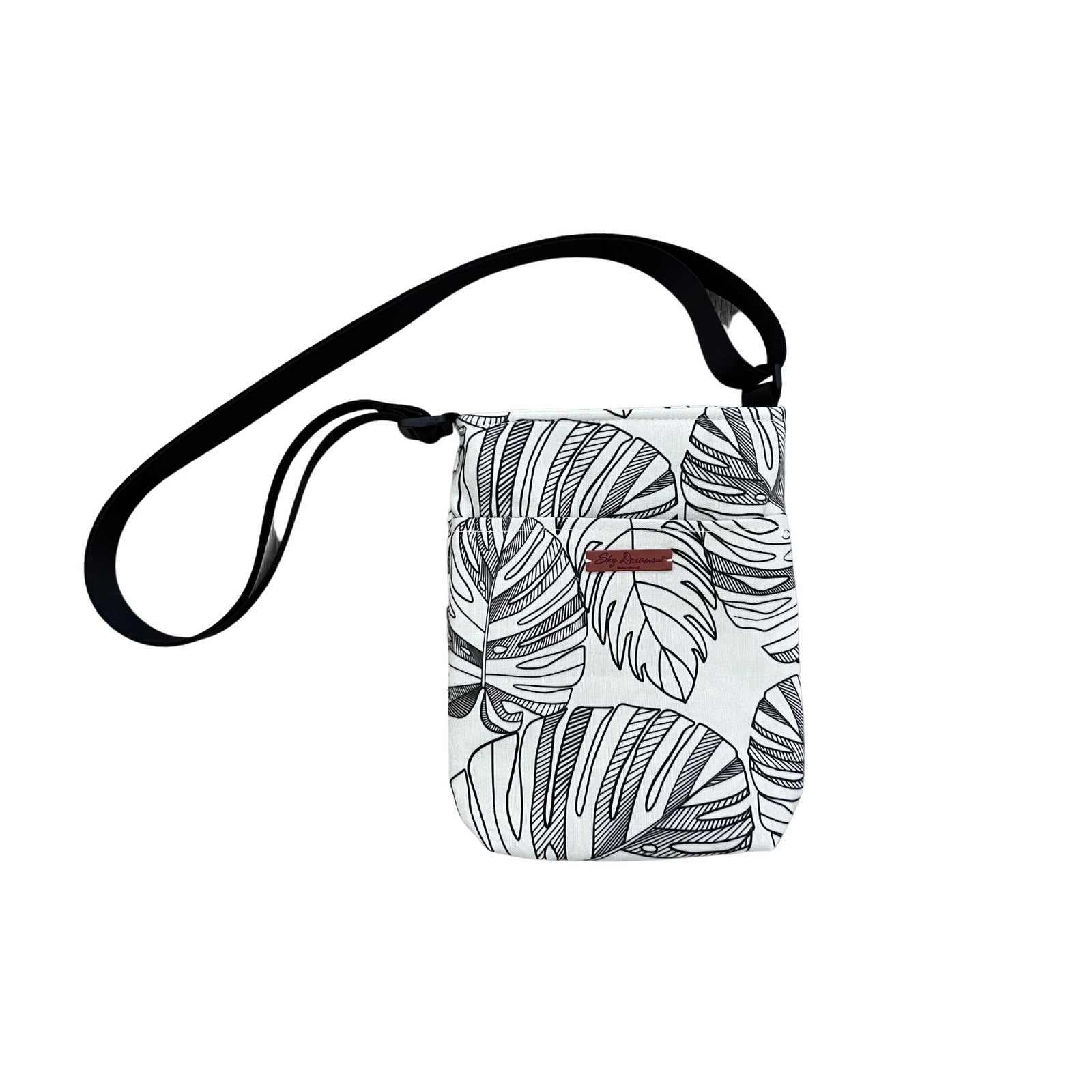 Sky Water bottle crossbody sling-Large Monstera Scattered