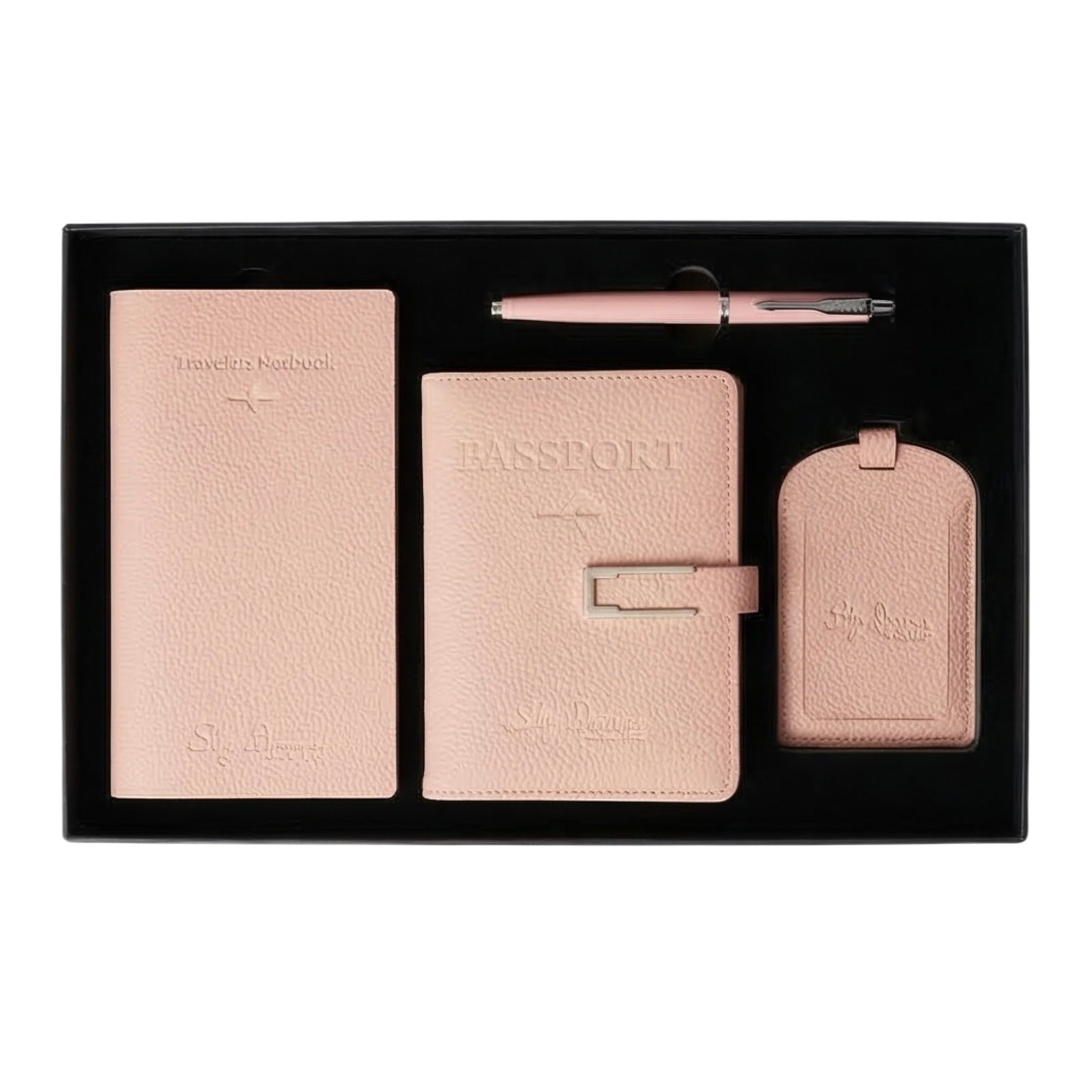 Passport wallet gift set-Pink vegan leather