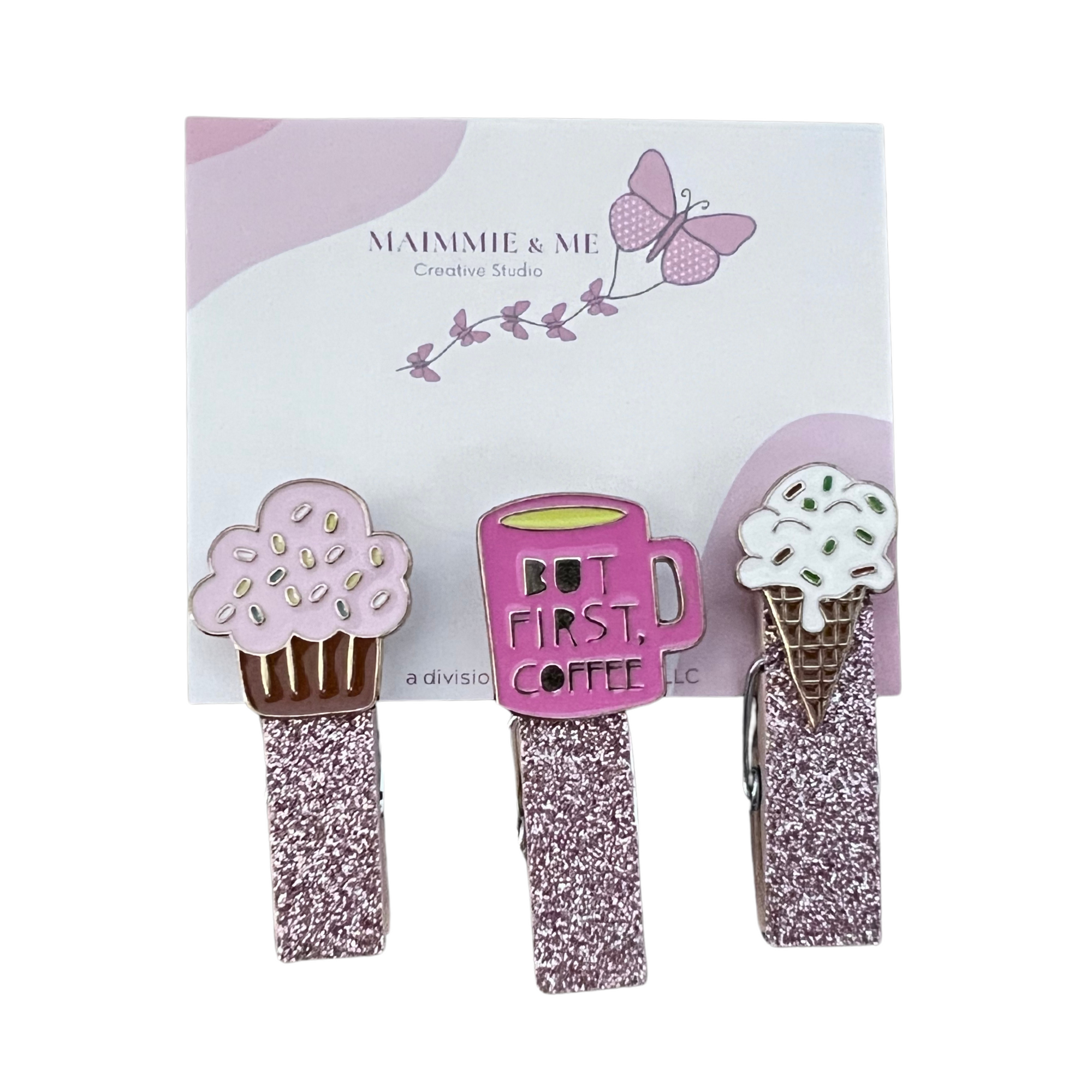 Mini Wooden magnetic clips-Cupcake and Ice cream