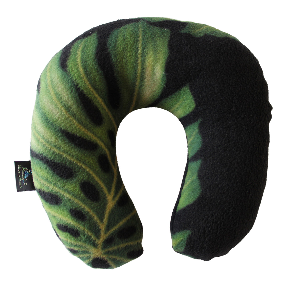 Fleece Travel Neck Pillow – Black Monstera