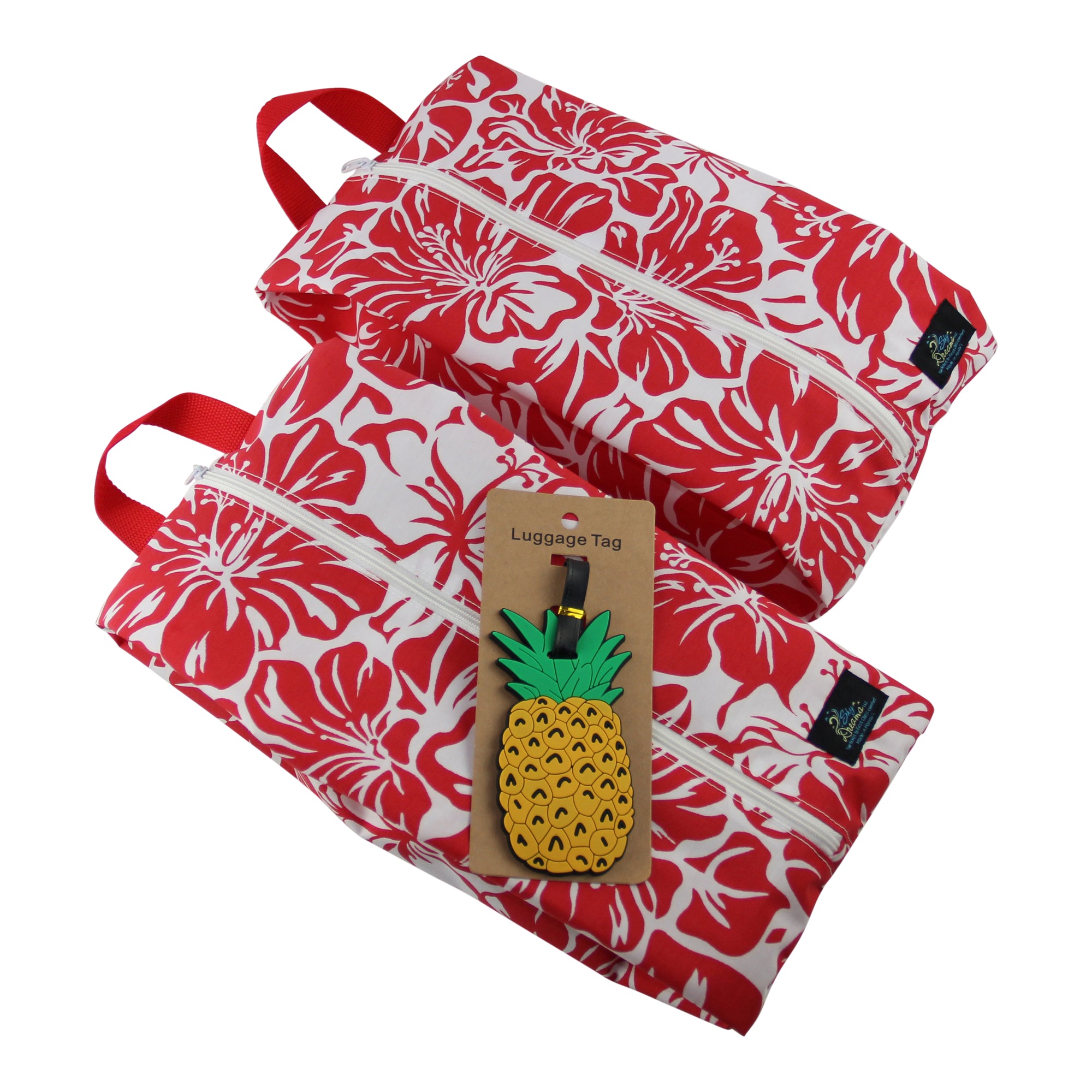 SkyPak Cube Set with Pineapple Luggage Tag-Red Hibiscus